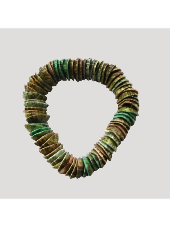 Jewelry - Vintage Stacked Shells Bracelet Green Brown 3/4 Inch Stretch Fits Most Wrists